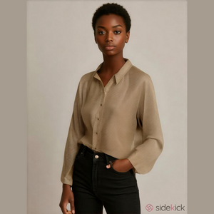 𝅺VINTAGE 80s Classic Checkered Gold & Black Shiny Secretary Blouse Size Large